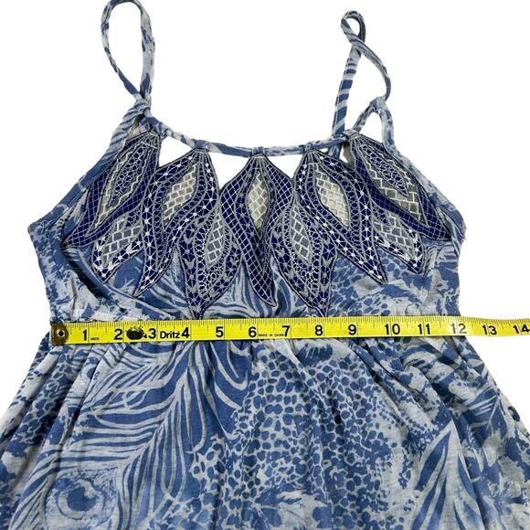 Miss Me Top Women Size Small Blue Burnout Gausy Embroidered Sheer Costal Blouse - Picture 12 of 13